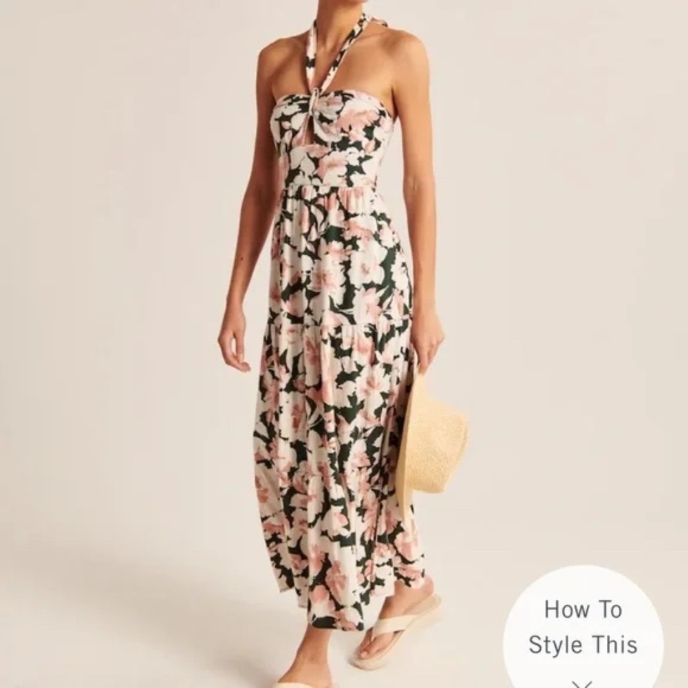 Abercrombie & Fitch Womens Knotted Halter Maxi Dress